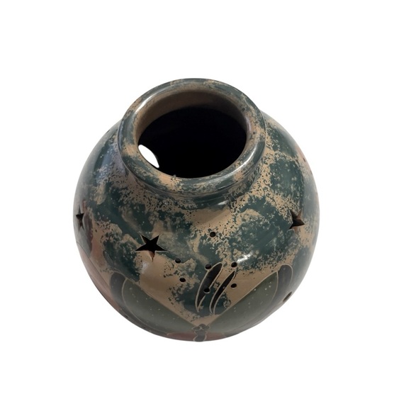 Votive Candle Holder Costa Rica Pottery Hand Carved Cut Away Design Butterfly - Picture 6 of 8